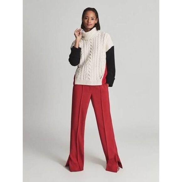 Reiss JAN COLOUR BLOCK CABLE KNIT ROLL-NECK JUMPER M - Picture 1 of 11